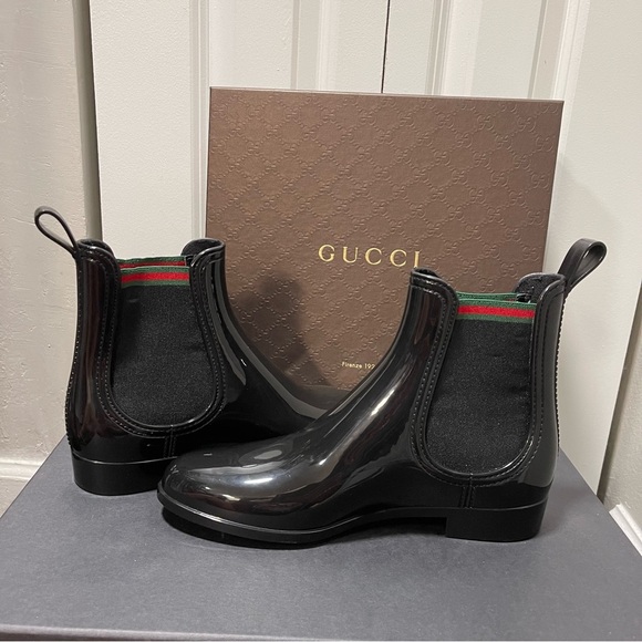 Gucci Chelsea Black Rubber Rain Boots/Booties Sz IT 39/US 9 - Picture 6 of 12